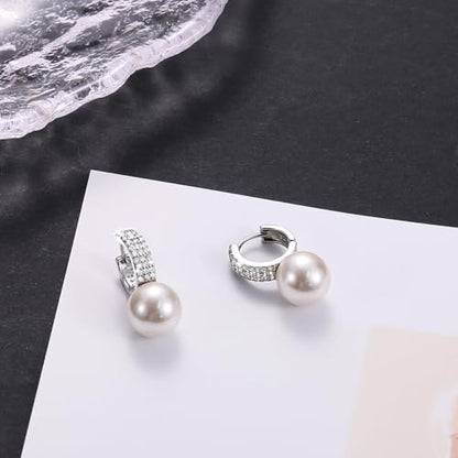 Pearl Earrings for Women 14K Gold Plated Hypoallergenic Pearl Earrings 5A Cubic Zirconia Dangle Earrings Elegant Jewelry - color: 6-Silver