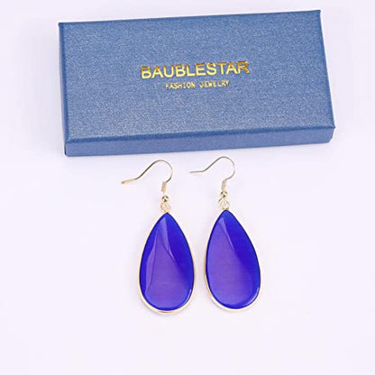 BaubleStar Natural Crystal Healing Stone Earrings Statement Teardrop Dangle Earrings for Women - color: Blue