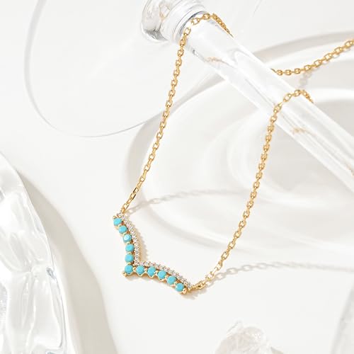 Fettero Dainty 14K Gold Plated Cubic Zirconia Necklaces for Women, Simple Bar Pendant Necklace, Mix-color Rainbow Jewelry Gold Necklace for Women Trendy Gifts - style: Tur V