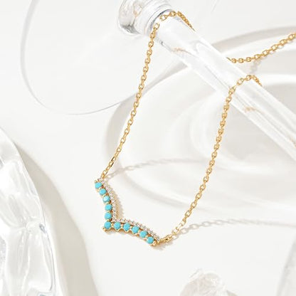 Fettero Dainty 14K Gold Plated Cubic Zirconia Necklaces for Women, Simple Bar Pendant Necklace, Mix-color Rainbow Jewelry Gold Necklace for Women Trendy Gifts - style: Tur V