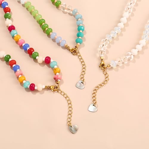 Gemstone Beaded Necklace for Women Colorful Natural Stone Freshwater Pearl Surfer Beach Rainbow Necklace Jewelry Gift - color: Blue