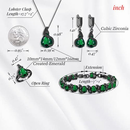 GZWHD Jewelry Set for Women Water Drop Cubic Zirconia Artificial Crystal Earrings Pendant Necklace Open Ring Tennis Bracelet Wedding Anniversary Birthday Engagement Gift for Bridesmaid Wife Girlfriend Friend - color: Black Gun-Green
