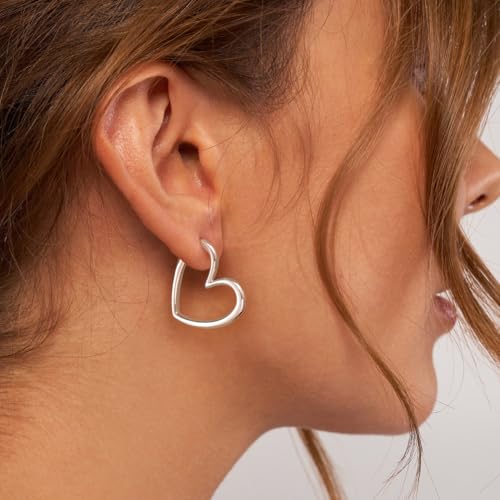 LLWOM Gold Huggie Earrings for Women-14k Gold/Silver/Rose/Black Plated Heart Hoop Earrings Hypoallergenic Lightweight Hoops Gifts - style: Silver Heart