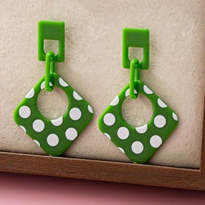 Handmade Lightweight Retro Polka Dot Square Hollow Round Dangle Drop Earrings Unique Chic Resin Geometric Stud Earrings For Women - style: Green Chain