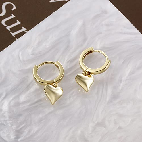 DAILY VIBES Cute Gold Mini Dangle Huggie Hoop Earrings for Women Trendy | 14K Gold Plated, Dainty Cubic Zirconia, Small Hoop Earrings with Charm Drop, Jewelry Gift for Women Ladies - color: Mini Heart A