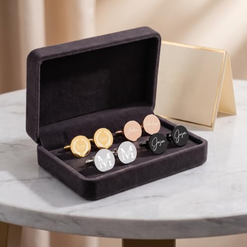 Personalized Engraved Round Stainless Steel Cufflinks for Men, Custom Initials Names Dates Cuff Links, Wedding Gifts for Groom, Groomsmen, Bride & Groom Fathers, Unique Present for Husband Boyfriend Birthday Anniversary