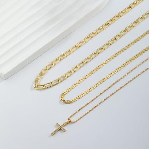 Layered Gold Cross Necklaces for Women, Stack Stackable 14K Gold/Silver Plated Cubic Zirconia Pendant Necklace Set Dainty Choker Layering Necklaces for Women Faith Jewelry Religious Gift - style: Gold-1