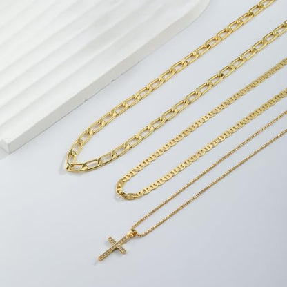 Layered Gold Cross Necklaces for Women, Stack Stackable 14K Gold/Silver Plated Cubic Zirconia Pendant Necklace Set Dainty Choker Layering Necklaces for Women Faith Jewelry Religious Gift - style: Gold-1