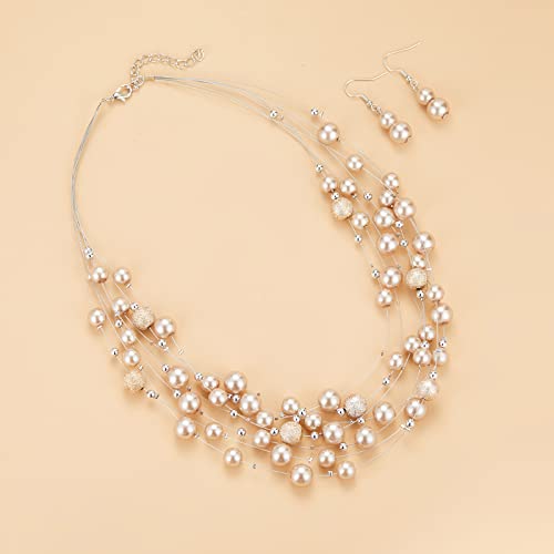 FULU AUTUMN Layered Pearl Necklace Multi-strand Pearl Choker Necklaces for Women Beaded jewelry for Wedding Parties - color: 37-Champagne