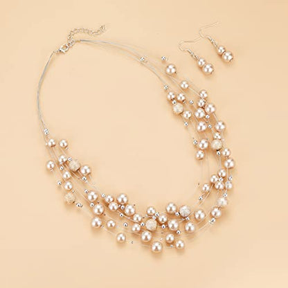 FULU AUTUMN Layered Pearl Necklace Multi-strand Pearl Choker Necklaces for Women Beaded jewelry for Wedding Parties - color: 37-Champagne