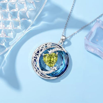 Birthstone Necklace for Women Crystal Moon and Star Pendant White Gold Celtic Moon Jewelry Birthday Graduation Gifts for Wife Her - style: Moon-8