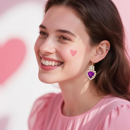 4 Pcs Heart Jewelry Set for Women fashion Cubic Zirconia Pendant Necklace Bracelet Earrings Dainty Open Ring Charm Prom Party, Birthday Valentines Mothers Day Christmas Jewelry Gift - style: Purple