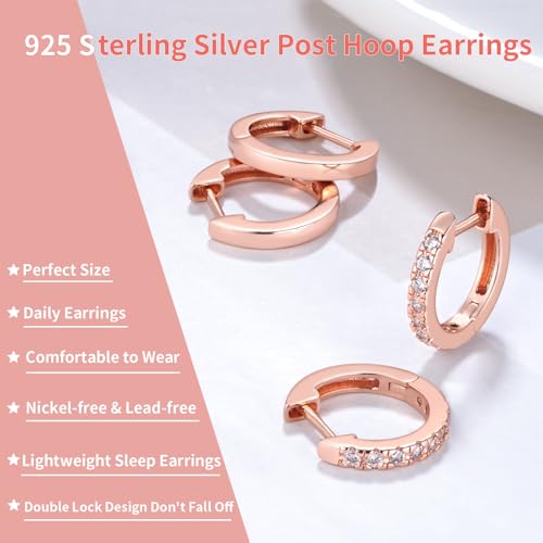 14K Gold Plated Hoop Earrings for Women with 925 Sterling Silver Post, Lightweight Small Hoop Earrings 15mm/20mm Huggie Hoop Earrings - color: 2 Pcs - 14K Rose Gold Plated, size: 20MM