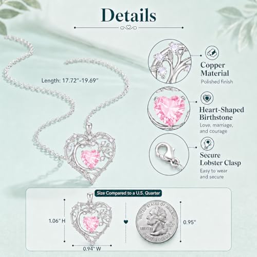 Gamtic Tree of Life Birthstone Pendant Necklace - Heart Cubic Zirconia Diamond Necklace Birth Month Necklaces Birthday Gift for Her Wife Mom Daughter Grandma Girlfriend Anniversary Jewelry Gift - style: October