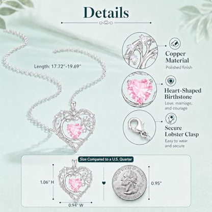 Gamtic Tree of Life Birthstone Pendant Necklace - Heart Cubic Zirconia Diamond Necklace Birth Month Necklaces Birthday Gift for Her Wife Mom Daughter Grandma Girlfriend Anniversary Jewelry Gift - style: October