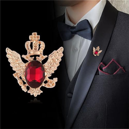 4PCS Gem Brooch Lapel Pin Chain for Men Retro Crystal Tassel Chain Brooch Pin Career Suit Tuxedo of Shirts Tie Hat Scarf Father's Day Gift - color: 2PCS Red