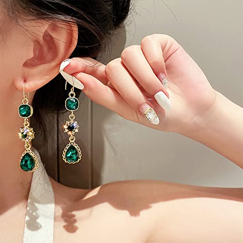 Crystal Earrings CXUEMH Teardrop Earrings for Women Blue and Green Dangle Earrings Elegant Earrings for Prom Emerald Green Earrings Formal Jewelry Crystal Drop Earrings - color: emerald