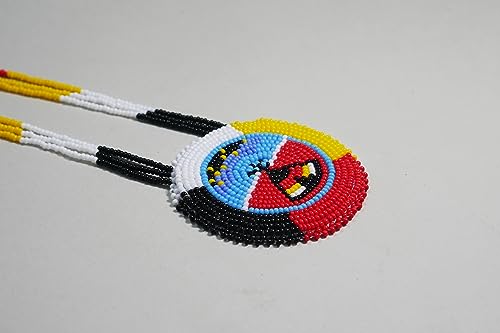 Handmade Native American Style Tribal ethnic Seed Bead Beaded Layered Medallion Necklace - color: Teepee Under the Star