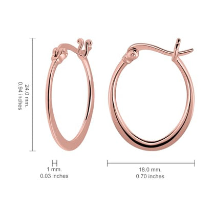 Hoops & Loops 925 Sterling Silver 23mm Oval Flat Click-top High Polished Lightweight Hoop Earrings for Women, Silver, Yellow Gold & Rose Gold - color: Rose Gold