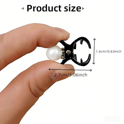 Mini Pearl Claw Clips for Women Girls, Black, 7 Pcs | Small Non Slip Jaw Clips, Strong Hold, For Thin Thick Curly Hair, Decorative Hair Barrettes