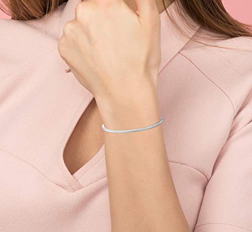 Savlano 925 Sterling Silver Solid Italian Round Diamond Cut Flexible Snake Chain Bracelet With Gift Box For Women & Men - Made in Italy - style: 2.5mm