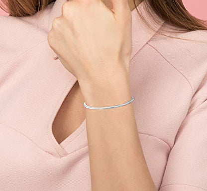 Savlano 925 Sterling Silver Solid Italian Round Diamond Cut Flexible Snake Chain Bracelet With Gift Box For Women & Men - Made in Italy - style: 2.5mm