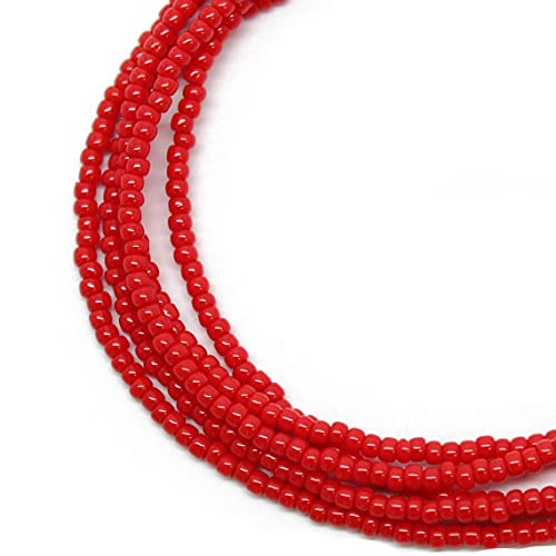 Kathy Bankston Red Seed Bead Necklace, Thin 1.5mm Single Strand Beaded Necklace - color: Shiny Opaque Cherry Red