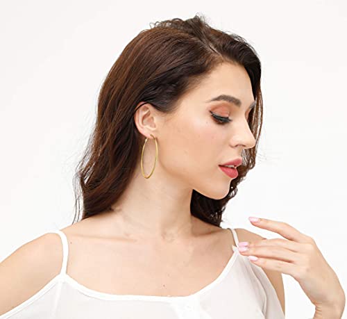 3 Pairs Sterling Silver Large Hoop Earrings Set for Women 40 50 60MM | 14K White Gold Plated, Hypoallergenic - style: B:Gold 40mm 50mm 60mm