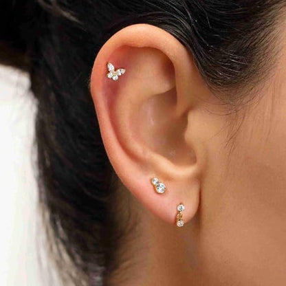 G23 Titanium 16G Tragus Conch Piercing Jewelry Flat Back Stud Earrings | Hypoallergenic CZ Nose Dangle Helix Medusa Lip Labret Body Piercing Jewelry, 14K Gold Plated, Silver, 6 and 8 mm Post Length - color: Butterfly CZ-14K Gold