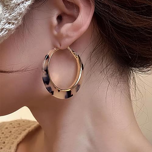 Acrylic Leopard Hoop Earrings Tortoise Shell Dangle Earrings Leopard Acrylic Hoop Drop Resin Large Geometric Round Studs Jewelry for Women