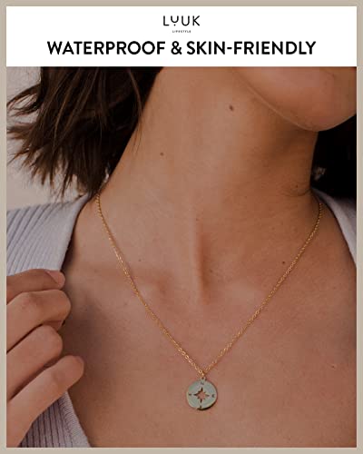 LUUK LIFESTYLE Stainless steel necklace with pendant and HAPPINESS card, 20” adjustable length, lucky charm, friendship chain, Valentine's Day gift, birthday, women's jewelry, silver, gold, rosegold - color: Gold, size: Compass