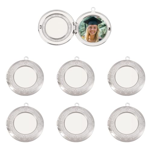 PH PandaHall Brass Locket Pendants Charms Photo Frame Charms for Necklaces Openable Memory Locket Pendant Flat Round Lockets for DIY Memorial Necklace Bracelet Keychain Jewelry Making Gifts - color: Platinum