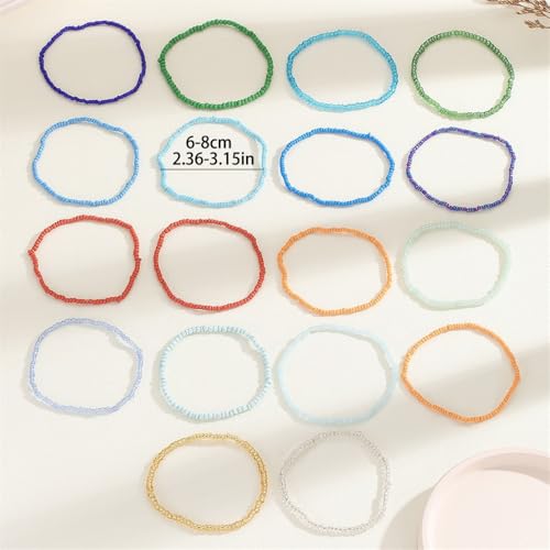 18Pcs Boho Stackable Beaded Bracelets for Women Colorful Handmade Multilayered Rice Beads Anklets Set Summer Beach Bohemian Jewelry Gift - color: Style 1 Multicolor B
