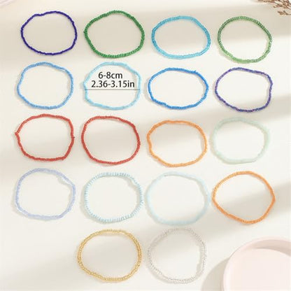 18Pcs Boho Stackable Beaded Bracelets for Women Colorful Handmade Multilayered Rice Beads Anklets Set Summer Beach Bohemian Jewelry Gift - color: Style 1 Multicolor B