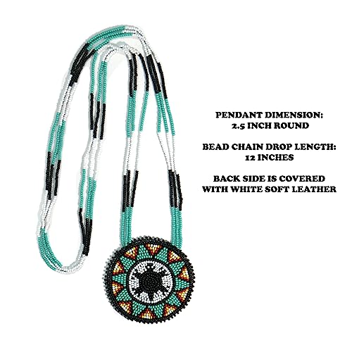 Handmade Native American Style Tribal ethnic Seed Bead Beaded Layered Medallion Necklace - color: Turtle - Turquoise