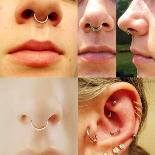SCERRING 18G Stainless Steel Hinged Clicker Segment Septum Nose Lip Ring Hoop Cartilage Tragus Sleeper Earrings Body Piercing Jewelry 6mm 8mm 10mm 6PCS - color: 3 Pairs - Silver