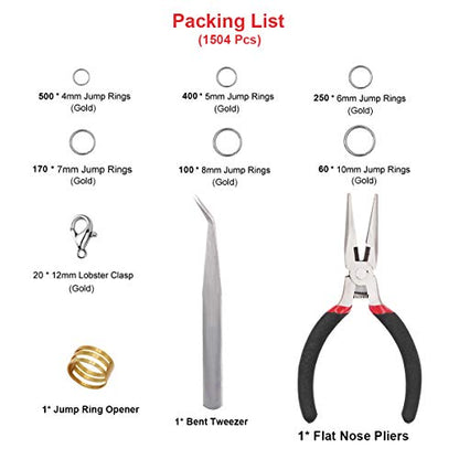 EuTengHao 1504pcs Open Jump Ring and Lobster Clasps Kit Include Pliers Tweezers Jewelry Making Repair Supplies Kit with Jewelry Making Accessories for Necklace Making Repair (Silver) - color: Silver