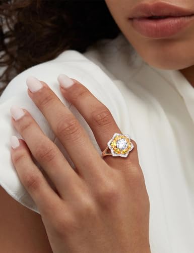 Flower Engagement Promise Ring Sterling Silver Birthstone Rings for Women Sapphire/Emerald/Ruby Gemstone Six Leaf Clover Statement Cocktail Ring Size 6 to 10 - style: 11. November-Created Citrine