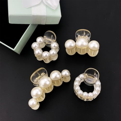 4PCS Mini Pearl Hair Claw Clips,Pearl Hair Claw Horsetail Clips Fashion Hair Accessories for Women and Girls Strong Hold Nonslip