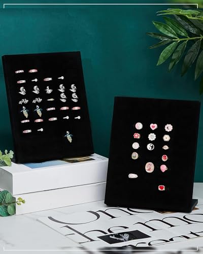 4 Pcs Velvet Ring Display 50 Slots L-Shaped Ring Display Stand Tray Holder for Selling Earring Jewelry - color: Black