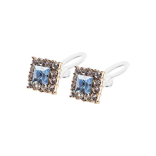 Star Clear Austrian Crystal Invisible Clip On Stud Earrings Blue Light Orange Purple Silver Square Rhinestone Screw Back Gold Dangle Clip Earrings - color: Square Light Blue