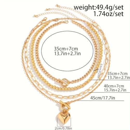 Chunky Gold Necklace Stack Layered Gold Necklaces for Women Non Tarnish Silver Statement Necklace Paperclip Chain Necklace Set Layering Big Heart Coin Cross Necklace Chunky Jewelry - style: 1 - gold with heart