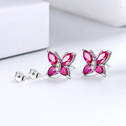 Butterfly Birthstone Stud Earrings - Women 925 Sterling Silver Butterflies Birthstone Stud Earrings Birthday Gift for Women - color: G.July