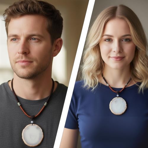 SUNYIK Natural Agate Slice Pendant Necklace for Women Men | Irregular Agate Slice Druzy Geode Pendant Necklace, Adjustable Nylon Rope 17"-29", Boho Healing Crystal Jewelry for Unisex - color: Grey-White