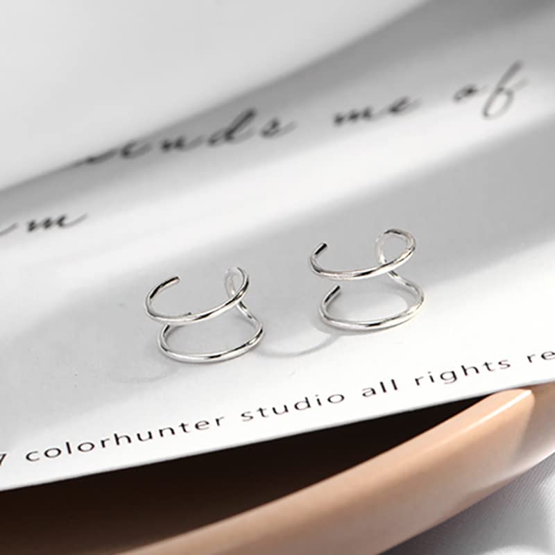 4PCS Helix Ear Cuff Cartilage Earring No Piercing Earcuff, 925 Sterling Silver,14K Gold Simple Criss Cross Double Lines Adjustable Ear Cuffs Minimalist Women Girls Men Clip On adornment Set - color: silver