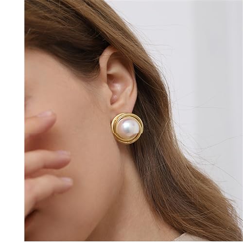 Yoursfs Faux Pearl Clip On Earrings For Women 18K Gold Plated Button Ear Clips - style: Large Pearl Gold Clip On Earrings