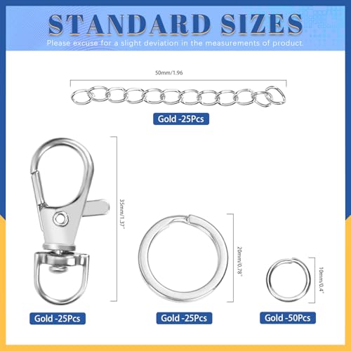 Glarks 125pcs Silver Keychain Making Kit, Keychain Craft Supplies Including Key Chain Clips with Chains, Lobster Claw Clasps, Key Rings and Jump Rings for Jewelry Craft Making - color: Silver