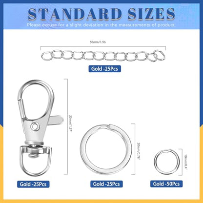 Glarks 125pcs Silver Keychain Making Kit, Keychain Craft Supplies Including Key Chain Clips with Chains, Lobster Claw Clasps, Key Rings and Jump Rings for Jewelry Craft Making - color: Silver