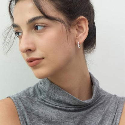 Dainty Gold Huggie Hoop Earrings for Women - 18K Gold Plated Cubic Zirconia Lightweight Mini Double Hoops Earrings for Everyday Wear - style: Small Hoops Earrings Silver