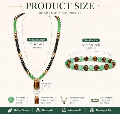 Money Bracelets Necklace Jewelry Set for Women Men Jade Crystal Tiger Eye Obsidian Beaded Necklace Feng Shui Good Luck Money Bracelet Wealth Attraction Accessories Outfits Protection Jewelry Gifts - color: A10